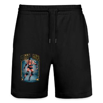 Rollschuhfahren für einen Rollschuhfahrerin - Stanley/Stella Unisex Bio Joggingshorts Trainer  - Schwarz - Vorne - Nik (191cm) & Marisol (170cm)