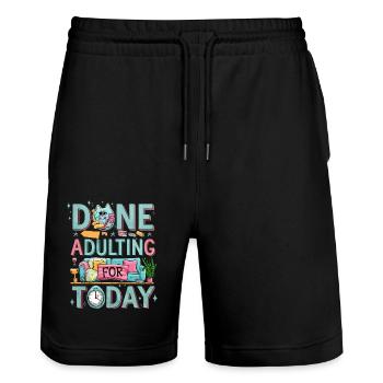 Done Adulting For Today 4 - Stanley/Stella Unisex Bio Joggingshorts Trainer  - Schwarz - Vorne - Nik (191cm) & Marisol (170cm)