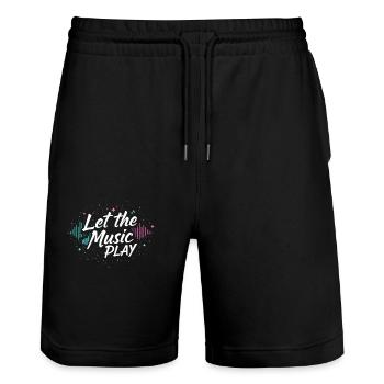 Techno Let The Music Play Techno Techno Musik - Stanley/Stella Unisex Bio Joggingshorts Trainer  - Schwarz - Vorne - Nik (191cm) & Marisol (170cm)