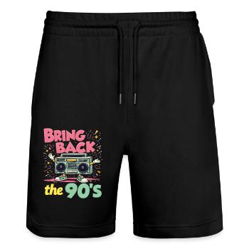 Bring Back the 90's Retro Boombox 90s - Stanley/Stella Trainer Unisex Organic Jogging Shorts - black - Front - Nik (191cm) & Marisol (170cm)