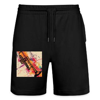 Trompete - Stanley/Stella Unisex Bio Joggingshorts Trainer  - Schwarz - Vorne - Nik (191cm) & Marisol (170cm)