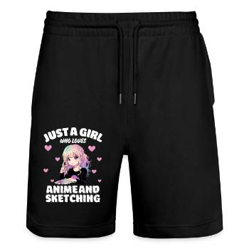 Just A Girl Who Loves Anime And Sketching, Anime - Stanley/Stella Trainer Unisex Organic Jogging Shorts - black - Front - Nik (191cm) & Marisol (170cm)
