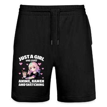 Just A Girl Who Loves Anime Ramen And Sketching - Stanley/Stella Trainer Unisex Organic Jogging Shorts - black - Front - Nik (191cm) & Marisol (170cm)