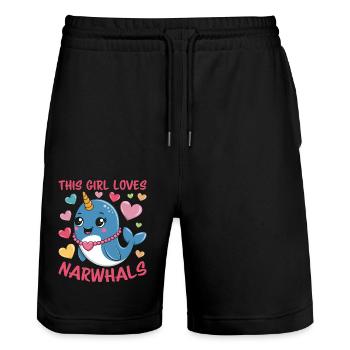 Narwal Spruch Narwale Lustiges Narwal Geschenk - Stanley/Stella Unisex Bio Joggingshorts Trainer  - Schwarz - Vorne - Nik (191cm) & Marisol (170cm)