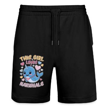 Narwal Spruch Narwale Lustiges Narwal Geschenk - Stanley/Stella Unisex Bio Joggingshorts Trainer  - Schwarz - Vorne - Nik (191cm) & Marisol (170cm)