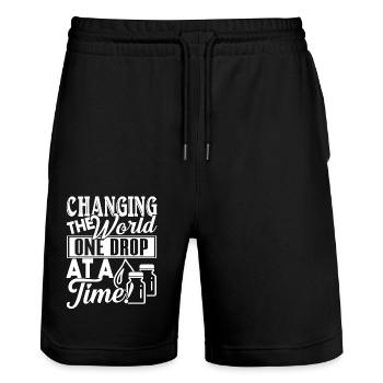 Essential Oil Changing The World - Stanley/Stella Trainer Unisex Organic Jogging Shorts - black - Front - Nik (191cm) & Marisol (170cm)
