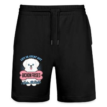 Bichon Frises Make Life Better - Stanley/Stella Trainer Unisex Organic Jogging Shorts - black - Front - Nik (191cm) & Marisol (170cm)