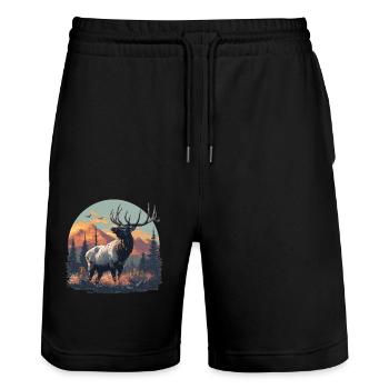 Elche Elch - Stanley/Stella Unisex Bio Joggingshorts Trainer  - Schwarz - Vorne - Nik (191cm) & Marisol (170cm)