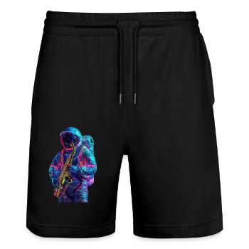 Saxophone astronaute - Short de jogging bio TRAINER Stanley/Stella unisexe - noir - Devant - Nik (191cm) & Marisol (170cm)