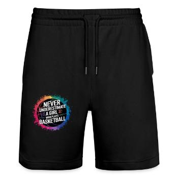 Never Underestimate A Girl Who Plays Basketball - Stanley/Stella Unisex Bio Joggingshorts Trainer  - Schwarz - Vorne - Nik (191cm) & Marisol (170cm)