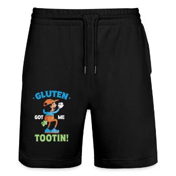 Gluten Got Me Tootin Humorous Saying for - Stanley/Stella Trainer Unisex Organic Jogging Shorts - black - Front - Nik (191cm) & Marisol (170cm)