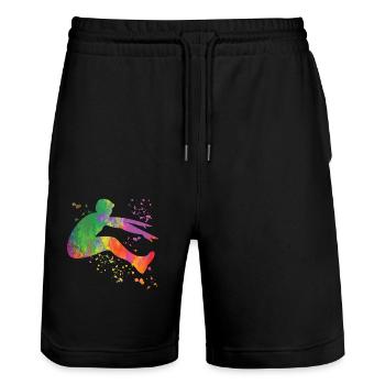 Long Jumpers Long Jump Kids Long Jump - Stanley/Stella Trainer Unisex Organic Jogging Shorts - black - Front - Nik (191cm) & Marisol (170cm)