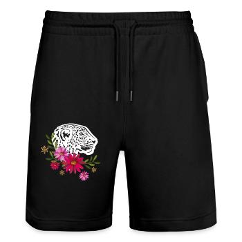 Leopard With Flowers - Stanley/Stella Trainer Unisex Organic Jogging Shorts - black - Front - Nik (191cm) & Marisol (170cm)