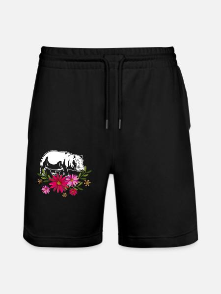 Hippo With Flowers - Stanley/Stella Trainer Unisex Organic Jogging Shorts - black
