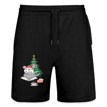 Santa Mouse Christmas Christmas Kids Child - Stanley/Stella Trainer Unisex Organic Jogging Shorts - black - Front - Nik (191cm) & Marisol (170cm)