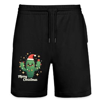 Kaktus Weihnachten Weihnachtskaktus Kakteen - Stanley/Stella Unisex Bio Joggingshorts Trainer  - Schwarz - Vorne - Nik (191cm) & Marisol (170cm)