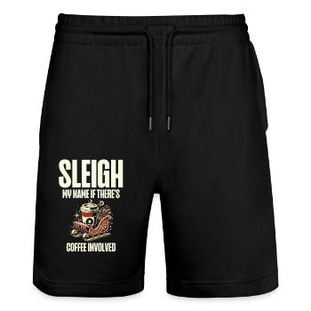 Schlitten mein Name um Kaffee geht, Weihnachtsspaß - Stanley/Stella Unisex Bio Joggingshorts Trainer  - Schwarz - Vorne - Nik (191cm) & Marisol (170cm)