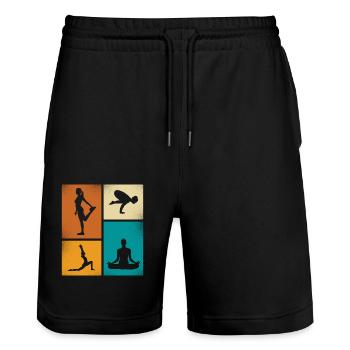 Yoga Silhouetten Collage Entspannung und - Stanley/Stella Unisex Bio Joggingshorts Trainer  - Schwarz - Vorne - Nik (191cm) & Marisol (170cm)