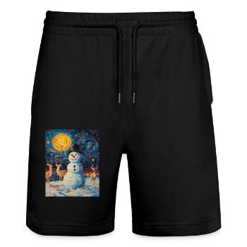 Bonhomme de neige Décoration de Noël Femmes Hommes Enfants - Short de jogging bio TRAINER Stanley/Stella unisexe - noir - Devant - Nik (191cm) & Marisol (170cm)