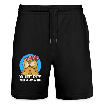 Otter - Stanley/Stella Unisex Bio Joggingshorts Trainer  - Schwarz - Vorne - Nik (191cm) & Marisol (170cm)