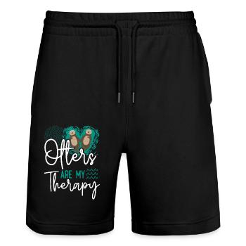 Otter Otters Are My Therapy - Stanley/Stella Trainer Unisex Organic Jogging Shorts - black - Front - Nik (191cm) & Marisol (170cm)