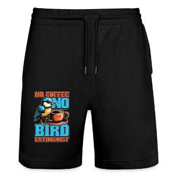 Passionné d’oiseaux Pas de café Ornithologue amateur de café - Short de jogging bio TRAINER Stanley/Stella unisexe - noir - Devant - Nik (191cm) & Marisol (170cm)