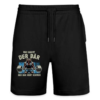 Bodybuilding Bodybuilder Fitness Geschenk Muskeln - Stanley/Stella Unisex Bio Joggingshorts Trainer  - Schwarz - Vorne - Nik (191cm) & Marisol (170cm)