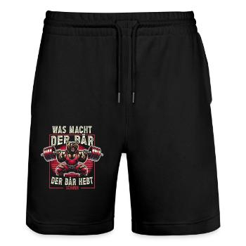 Bodybuilding Bodybuilder Fitness Geschenk Muskeln - Stanley/Stella Unisex Bio Joggingshorts Trainer  - Schwarz - Vorne - Nik (191cm) & Marisol (170cm)