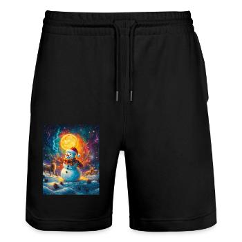 Bonhomme de neige Décoration de Noël Femmes Hommes Enfants - Short de jogging bio TRAINER Stanley/Stella unisexe - noir - Devant - Nik (191cm) & Marisol (170cm)