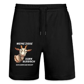 MEINE ZIEGE KANN RUSSISCH - Stanley/Stella Unisex Bio Joggingshorts Trainer  - Schwarz - Vorne - Nik (191cm) & Marisol (170cm)