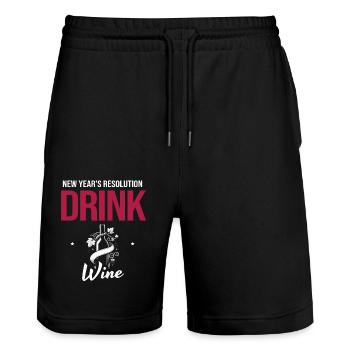 Neujahrsvorsatz: Mehr Wein trinken, Weinziele - Stanley/Stella Unisex Bio Joggingshorts Trainer  - Schwarz - Vorne - Nik (191cm) & Marisol (170cm)