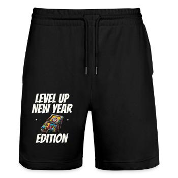 Level Up Neujahrsausgabe, Gaming Progress, Neujahr - Stanley/Stella Unisex Bio Joggingshorts Trainer  - Schwarz - Vorne - Nik (191cm) & Marisol (170cm)
