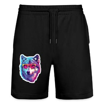 Lustiger Wolf mit Sonnenbrille für einen Wolf Fan - Stanley/Stella Unisex Bio Joggingshorts Trainer  - Schwarz - Vorne - Nik (191cm) & Marisol (170cm)
