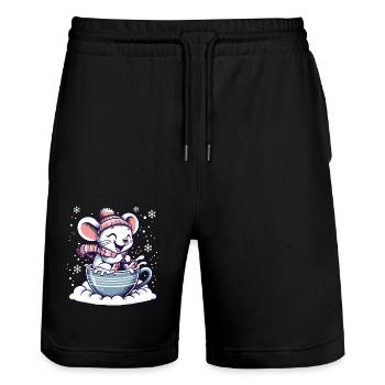 Niedliche Maus fährt Schlitten im Schnee Lustig - Stanley/Stella Unisex Bio Joggingshorts Trainer  - Schwarz - Vorne - Nik (191cm) & Marisol (170cm)