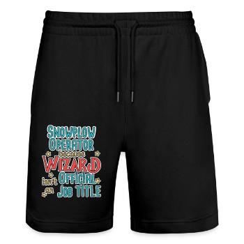 Snowplow Operator Wizard Schneepflugfahrer - Stanley/Stella Unisex Bio Joggingshorts Trainer  - Schwarz - Vorne - Nik (191cm) & Marisol (170cm)