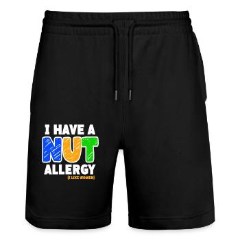 Ich Habe Eine Nussallergie Lustiger Spruch Für - Stanley/Stella Unisex Bio Joggingshorts Trainer  - Schwarz - Vorne - Nik (191cm) & Marisol (170cm)