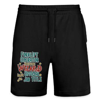 Forklift Operator Wizard - Stanley/Stella Trainer Unisex Organic Jogging Shorts - black - Front - Nik (191cm) & Marisol (170cm)