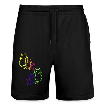 Regenbogen Katzen Katze 80er 90er Vintage Kätzchen - Stanley/Stella Unisex Bio Joggingshorts Trainer  - Schwarz - Vorne - Nik (191cm) & Marisol (170cm)