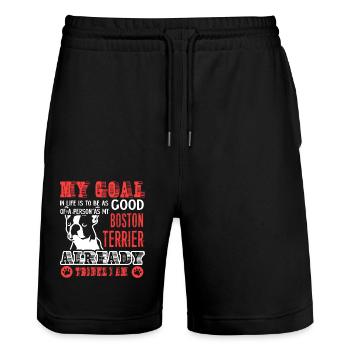 Try To Be A Good Boston Terrier - Stanley/Stella Trainer Unisex Organic Jogging Shorts - black - Front - Nik (191cm) & Marisol (170cm)