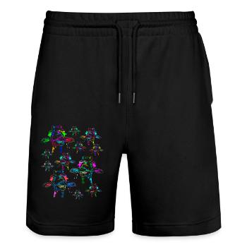 Regenbogen Giraffen Giraffe Kinder Kind Zootiere - Stanley/Stella Unisex Bio Joggingshorts Trainer  - Schwarz - Vorne - Nik (191cm) & Marisol (170cm)