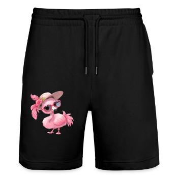 Flamingos Flamingo - Stanley/Stella Trainer Unisex Organic Jogging Shorts - black - Front - Nik (191cm) & Marisol (170cm)
