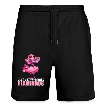 Flamingos Flamingo - Stanley/Stella Trainer Unisex Organic Jogging Shorts - black - Front - Nik (191cm) & Marisol (170cm)