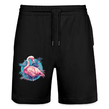 Flamingos Flamingo - Stanley/Stella Trainer Unisex Organic Jogging Shorts - black - Front - Nik (191cm) & Marisol (170cm)