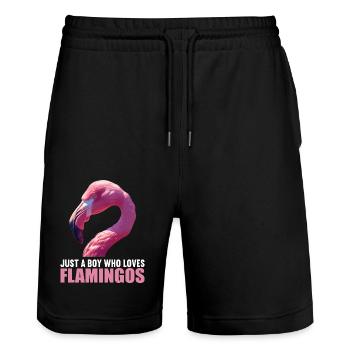 Flamingos Flamingo - Stanley/Stella Trainer Unisex Organic Jogging Shorts - black - Front - Nik (191cm) & Marisol (170cm)