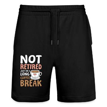 Rente Ruhestand Not Retired Long Coffee Break - Stanley/Stella Unisex Bio Joggingshorts Trainer  - Schwarz - Vorne - Nik (191cm) & Marisol (170cm)