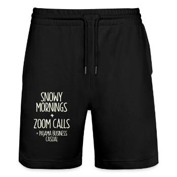 Verschneite Morgen + Zoom-Anrufe = Pyjama Business - Stanley/Stella Unisex Bio Joggingshorts Trainer  - Schwarz - Vorne - Nik (191cm) & Marisol (170cm)