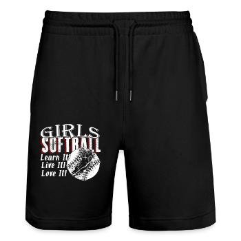 Girls Softball Learn It Live It Love It - Stanley/Stella Trainer Unisex Organic Jogging Shorts - black - Front - Nik (191cm) & Marisol (170cm)