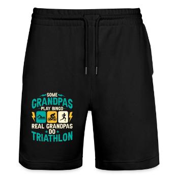 Manche Opas spielen Bingo Echte Opas machen Triathlo - Stanley/Stella Unisex Bio Joggingshorts Trainer  - Schwarz - Vorne - Nik (191cm) & Marisol (170cm)