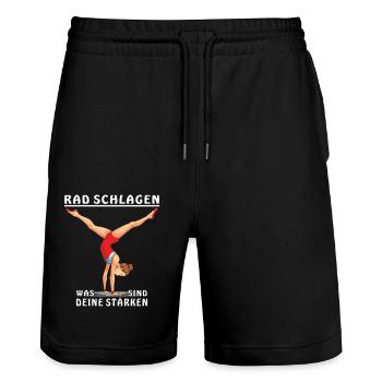 WHAT ARE YOUR STRENGTHS - Stanley/Stella Trainer Unisex Organic Jogging Shorts - black - Front - Nik (191cm) & Marisol (170cm)