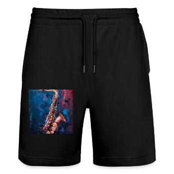 Saxophon - Stanley/Stella Unisex Bio Joggingshorts Trainer  - Schwarz - Vorne - Nik (191cm) & Marisol (170cm)